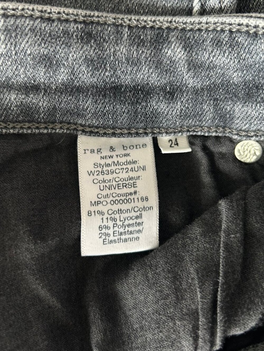 Rag & Bone Nina High Rise Ankle Skinny Jeans Universe Gray Wash Raw Hem 24 - Picture 6 of 9